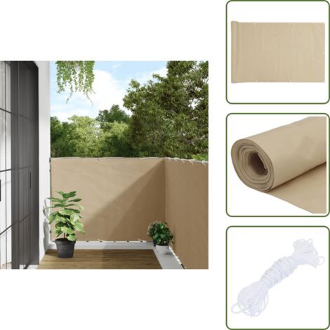 The Living Store Paravento Balcone Beige 120x300 cm Tessuto Oxford - Paravento da terrazzo