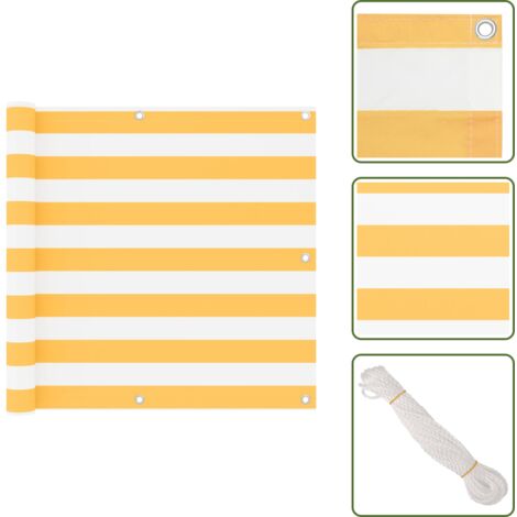 The Living Store Paravento Balcone Bianco e Giallo 90x400 cm Tessuto Oxford - Paravento da terrazzo