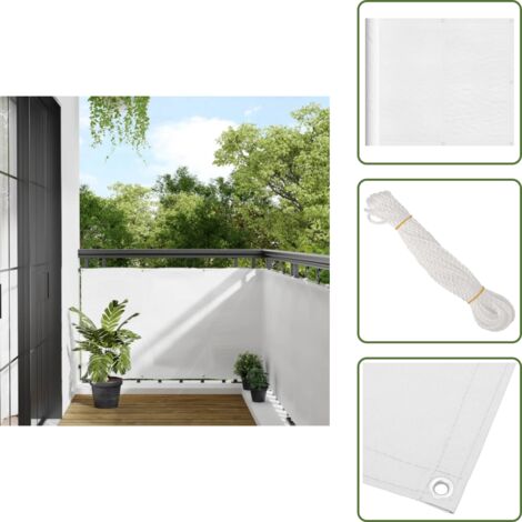 The Living Store Paravento da Balcone Bianco 90x700 cm 100% Poliestere Oxford - Protezione da sole