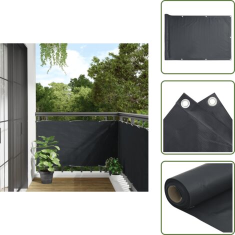 The Living Store Paravento da Balcone in Tessuto Oxford 75x600 cm Antracite - Paravento impermeabile