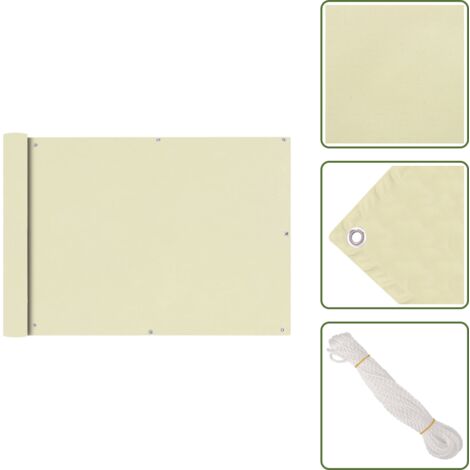 The Living Store Paravento da Balcone in Tessuto Oxford 75x600 cm Crema - Paravento impermeabile