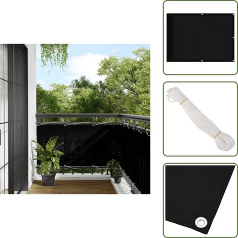 The Living Store Paravento da Balcone Nero 75x1000 cm 100% Poliestere Oxford - Protezione da sole