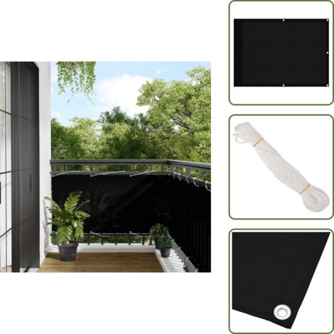 The Living Store Paravento da Balcone Nero 75x800 cm 100% Poliestere Oxford - Protezione da sole