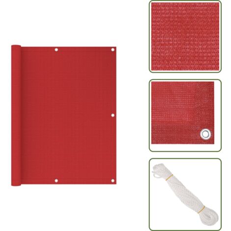 The Living Store Paravento da Balcone Rosso 120x500 cm in HDPE - Schermo da balcone