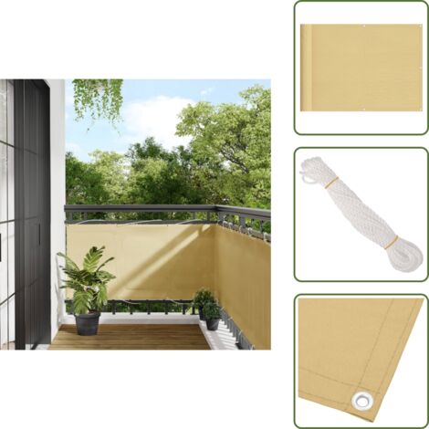 The Living Store Paravento da Balcone Sabbia 75x1000 cm 100% Poliestere Oxford - Schermo da balcone