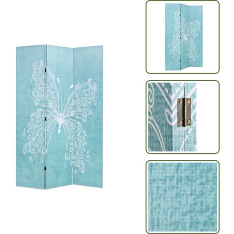 The Living Store Paravento Pieghevole 120x170 cm Stampa Farfalla Blu - Paravento in legno