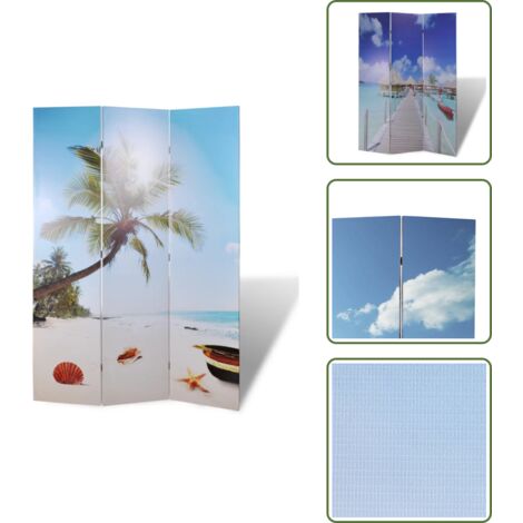 The Living Store Paravento Pieghevole 120x170cm con Stampa Spiaggia - Paravento con stampa spiaggia