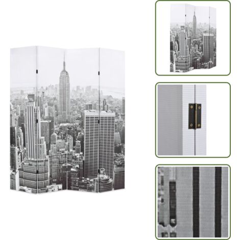The Living Store Paravento Pieghevole 160x170 cm Stampa New York Bianco e Nero - Paravento in legno