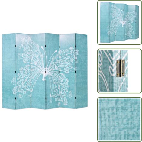 The Living Store Paravento Pieghevole 228x170 cm Stampa Farfalla Blu - Paravento in legno