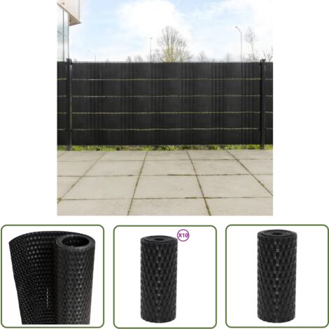 The Living Store Paravents de balcon 10 pcs noir 255x19 cm résine tressée - Pare-vue Balcon - Clôture Decorative - Ecran Intimité Jardin - Panneau Cloture - Décoration Extérieur