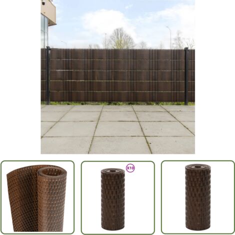 The Living Store Paravents de balcon 10pcs marron et noir 255x19cm résine tressé - Pare-vue Balcon - Clôture Jardin - Écran Intimité - Décoration Extérieur - Brise Vue