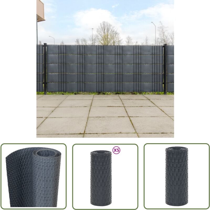 The Living Store - Paravents de balcon 5 pcs anthracite 255x19 cm résine tressée - Pare-vue Balcon - Fenêtre Sur Jardin - Cloison Balcon - Décoration