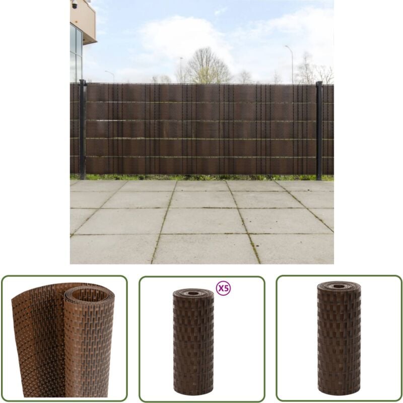 The Living Store Paravents de balcon 5 pcs marron et noir 255x19cm résine tressé - Pare-vue Balcon - Clôture Decorative - Ecran Intimité Jardin