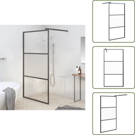 The Living Store Parete Doccia Walk in 100x195cm Vetro Semi Smerigliato ESG Nero - Parete doccia in vetro