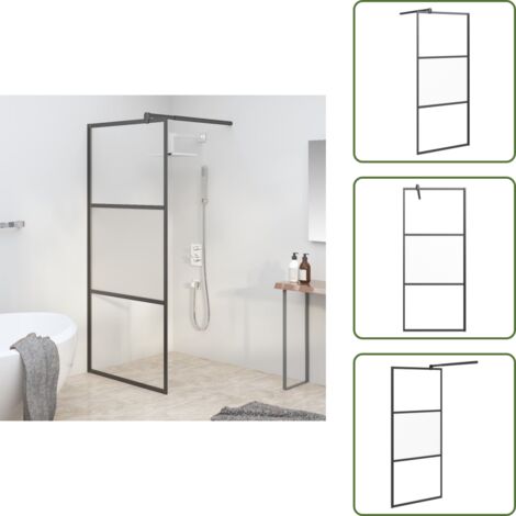 The Living Store Parete Doccia Walk in 90x195 cm Vetro Semi Smerigliato ESG Nero - Parete doccia in vetro