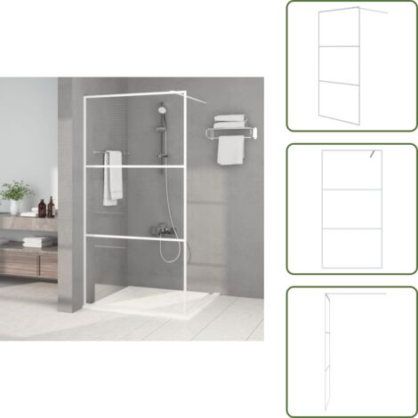 The Living Store Parete Doccia Walk in Bianca 100x195 cm Vetro Trasparente ESG - Parete doccia in vetro