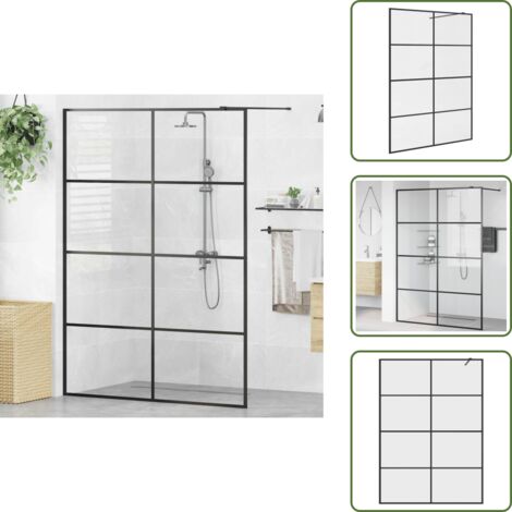 The Living Store Parete Doccia Walk-in in Vetro Trasparente ESG 140x195cm Nera - Doccia in vetro