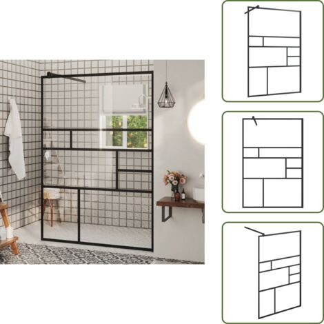 The Living Store Parete Doccia Walk-in in Vetro Trasparente ESG Nera 115x195 cm - Doccia walk-in