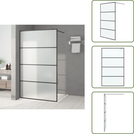The Living Store Parete Doccia Walk in Nera 115x195 cm Vetro Smerigliato ESG - Parete doccia in vetro