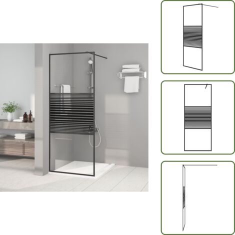 The Living Store Parete Doccia Walk in Nera 80x195 cm in Vetro Trasparente ESG - Parete doccia in vetro