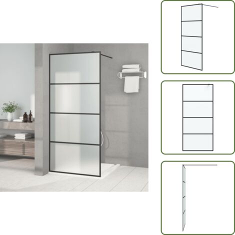 The Living Store Parete Doccia Walk in Nera 90x195 cm Vetro Smerigliato ESG - Parete doccia in vetro