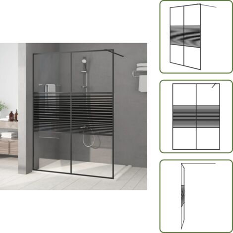 The Living Store Parete Doccia Walk in Nero 140x195 cm Vetro Trasparente ESG - Parete doccia in vetro