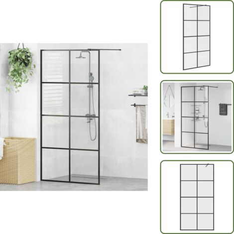 The Living Store Parete per Doccia Walk-in Vetro Trasparente ESG 100x195cm Nera - Doccia walk-in