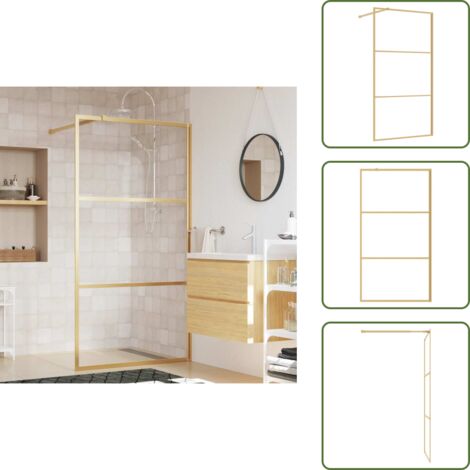 The Living Store Parete per Doccia Walk-in Vetro Trasparente ESG 115x195 cm Oro - Parete doccia in vetro