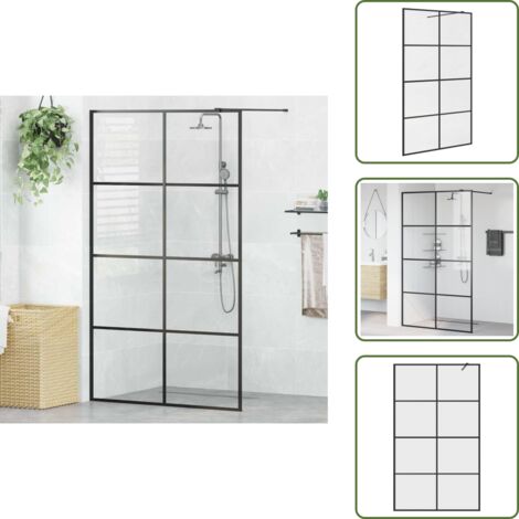 The Living Store Parete per Doccia Walk-in Vetro Trasparente ESG 115x195cm Nera - Doccia walk-in