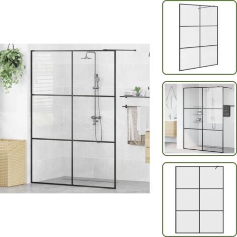 The Living Store Parete per Doccia Walk-in Vetro Trasparente ESG 140x195cm Nera - Doccia walk-in