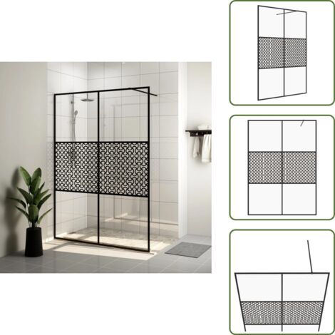 The Living Store Parete per Doccia Walk-in Vetro Trasparente ESG 140x195cm Nera - Doccia walk-in