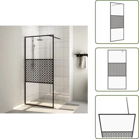 The Living Store Parete per Doccia Walk-in Vetro Trasparente ESG 80x195 cm Nera - Doccia walk-in