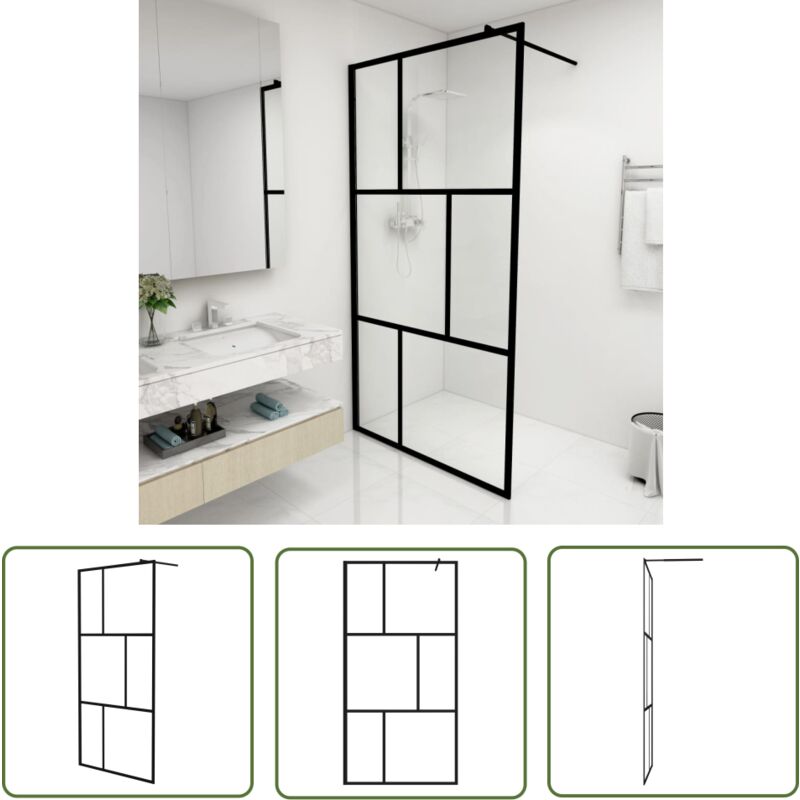 Paroi de douche à l'italienne avec verre trempé Noir 100x195 cm - Paroi De Douche Italienne - Verrière De Douche - Douche Noir - Cabine De Douche
