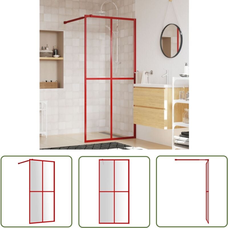 Paroi de douche avec verre esg transparent rouge 100x195 cm - Pare-douche - Salle De Bain - Douche Italienne - Verre esg - Paroi De Douche - The