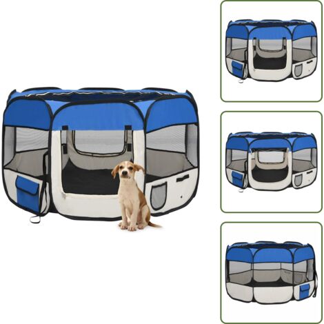 The Living Store Parque de perros plegable y bolsa transporte azul 110x110x58cm - Perrera plegable