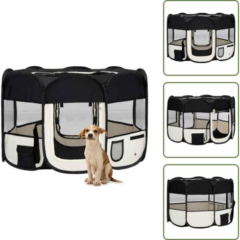 The Living Store Parque de perros plegable y bolsa transporte negro 110x110x58cm - Perrera plegable