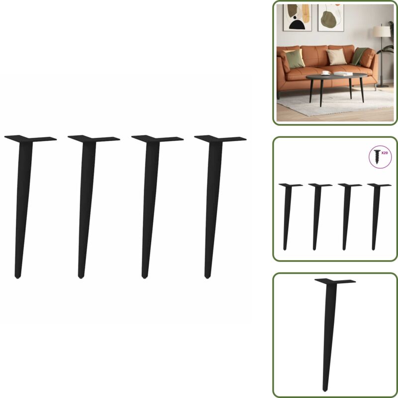 The Living Store Patas cónicas para mesa de centro (4 unidades), color negro, 42-43 cm, acero - Mesa de centro