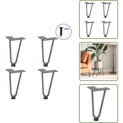 The Living Store Patas de horquilla para mesa de centro (4 unidades, acero natural, 20 cm, acero macizo) - Soporte para mesa