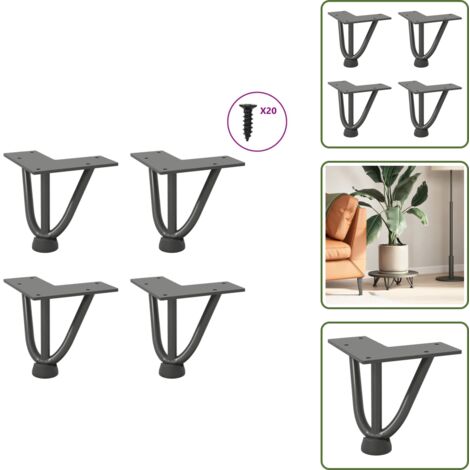 The Living Store Patas de horquilla para mesa de centro (4 unidades, antracita, 10 cm, acero macizo) - Soporte para mesa