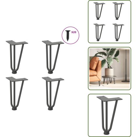 The Living Store Patas de horquilla para mesa de centro (4 unidades, antracita, 20 cm, acero macizo) - Soporte para mesa