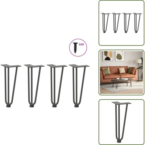 The Living Store Patas de horquilla para mesa de centro (4 unidades, antracita, 30 cm, acero macizo) - Soporte para mesa