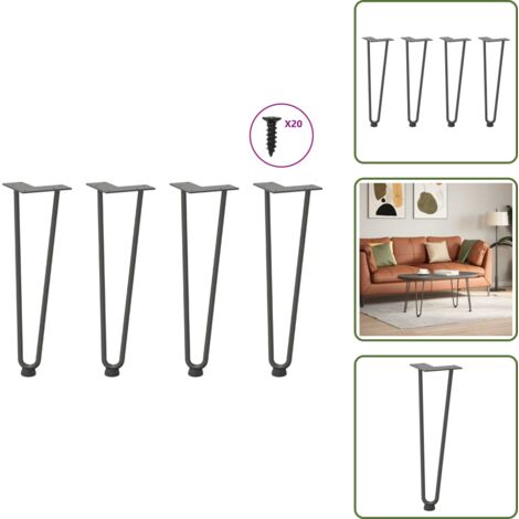 The Living Store Patas de horquilla para mesa de centro (4 unidades, antracita, 42 cm, acero macizo) - Patas de horquilla