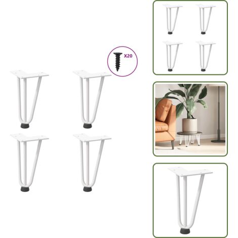 The Living Store Patas de horquilla para mesa de centro (4 unidades), color blanco, 20 cm, acero macizo - Soporte para mesa