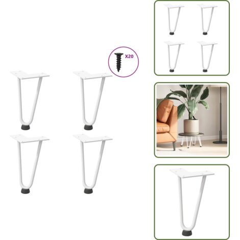 The Living Store Patas de horquilla para mesa de centro (4 unidades), color blanco, 20 cm, acero macizo - Soporte para mesa