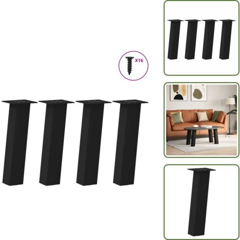 The Living Store Patas para mesa de centro (4 unidades), color negro, 42 cm, acero - Soporte para mesa