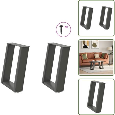 The Living Store Patas para mesa de centro en forma de U (2 unidades), antracita, 28 x (42-43) cm, acero - Soporte para mesa