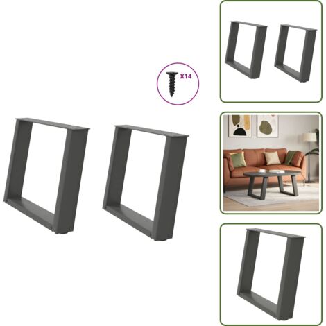 The Living Store Patas para mesa de centro en forma de U (2 unidades), antracita, 60 x (42-43) cm, acero - Soporte para mesa