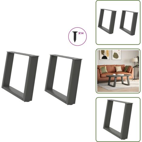 The Living Store Patas para mesa de centro en forma de U (2 unidades), antracita, 70 x (42-43) cm, acero - Soporte para mesa