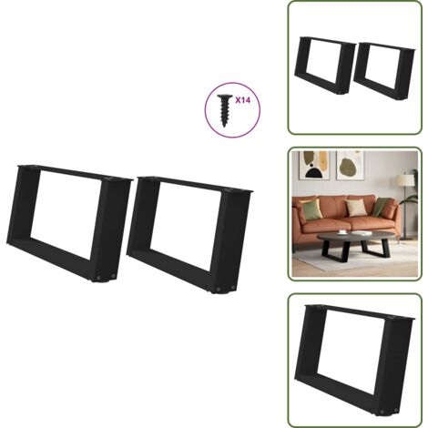 The Living Store Patas para mesa de centro en forma de U (2 unidades), color negro, 70 x (30-31) cm, acero - Soporte para mesa