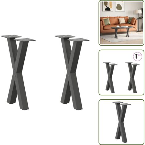 The Living Store Patas para mesa de centro en forma de X (2 unidades), antracita, 38 x (42-43) cm, acero - Soporte para mesa